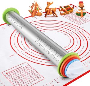 Vinoil Stainless Steel Rolling Pin and Silicone Mat Set