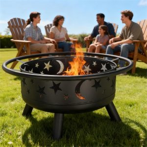 Grovellis 38" Round Wood Burning Fire Pit with Mesh Cover