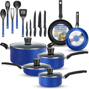 SereneLife 20-Piece Blue Cookware Set