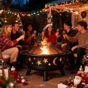 Grovellis 32" Round Wood Burning Fire Pit with Mesh Cover