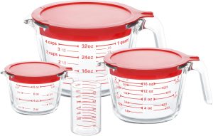 KOMUEE 4-Piece Glass Measuring Cups with Lids