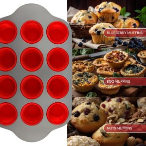 Boxiki Kitchen Non-Stick 12 Cup Silicone Muffin Pan With Steel Frame
